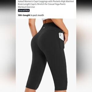 Baleaf Women's High-Waist Capri Workout Shorts with Side Pocket - Black